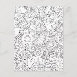 Coffee And Tea Doodle Postcard