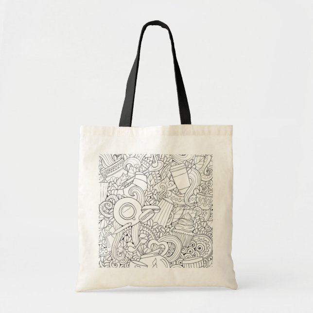 Coffee And Tea Doodle Tote Bag (Front)