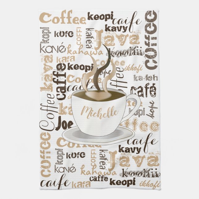 Coffee Around the World Name Tea Towel (Vertical)