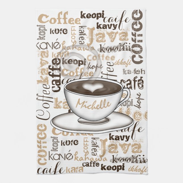 Coffee Around the World Name Tea Towel (Vertical)
