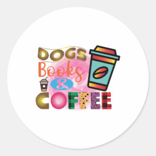 Coffee Art Dogs Books & Coffee Classic Round Sticker