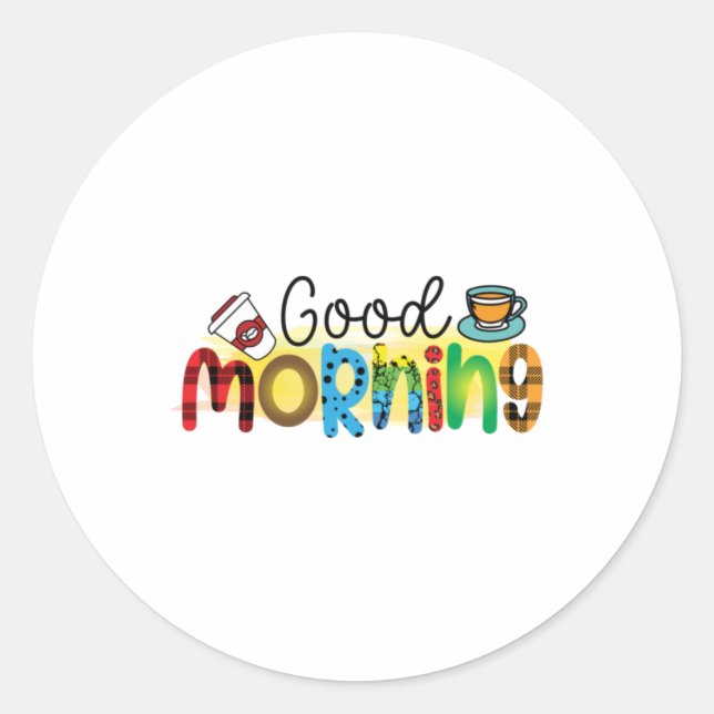 Coffee Art Good Morning Classic Round Sticker (Front)