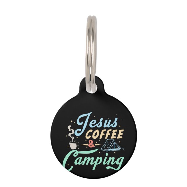 Coffee Art Jesus Coffee & Camping Pet Tag (Front)