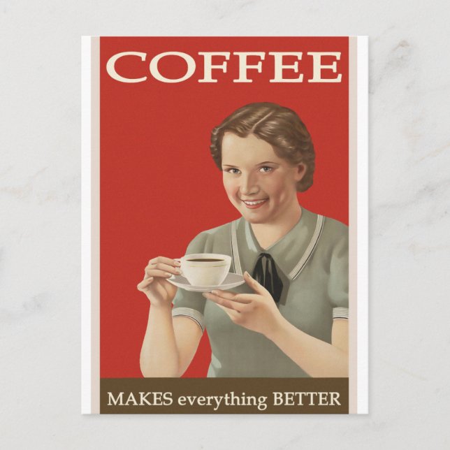 Coffee Art Woman Vintage Illustration Postcard (Front)