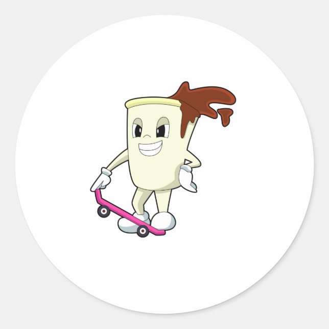 Coffee as Skater with Skateboard Classic Round Sticker (Front)