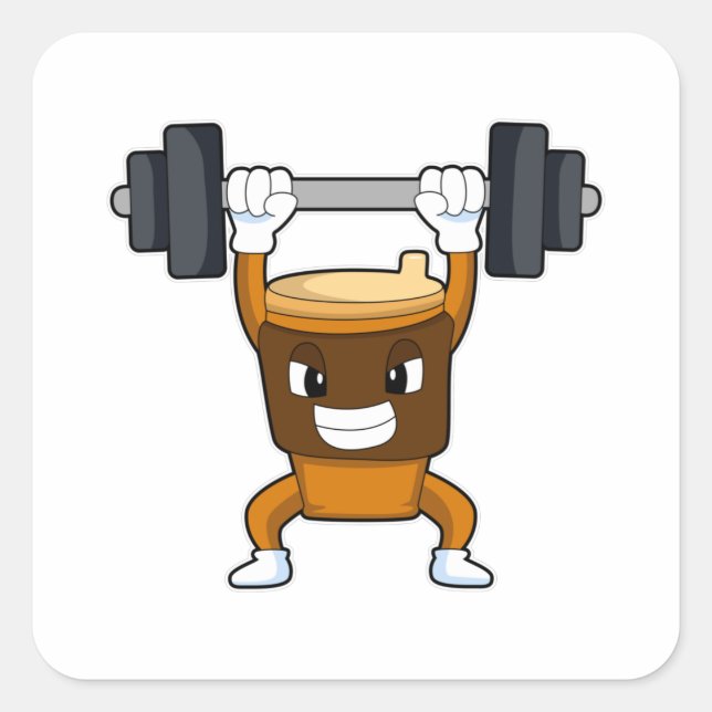 Coffee at Strength training with Barbell Square Sticker (Front)