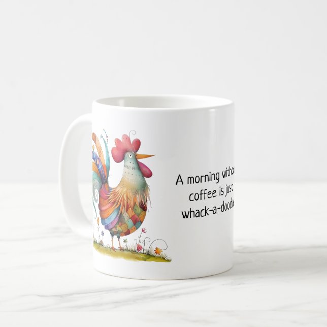 Coffee Attitude Whimsical Folk Art Rooster Funny Mug (Front Left)