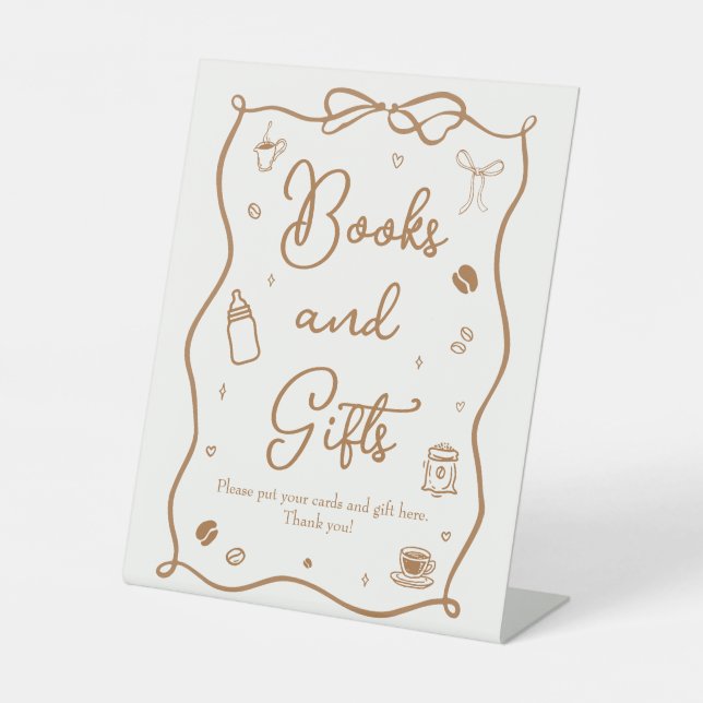 Coffee Baby Brewing Baby Shower Books & Gifts Pedestal Sign (Front)