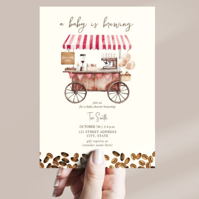 Coffee Baby Is Brewing Red Neutral Baby Shower Invitation (Creator Uploaded)