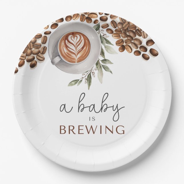 Coffee Baby Shower - a Baby is Brewing Paper Plate (Front)