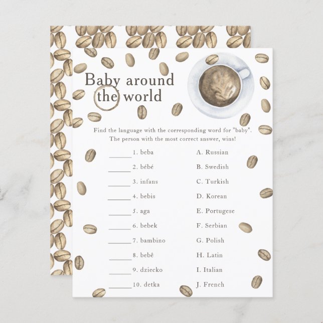 Coffee baby shower - Baby around the world game (Front/Back)