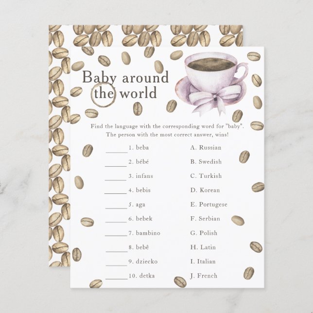 Coffee baby shower - Baby around the world game (Front/Back)