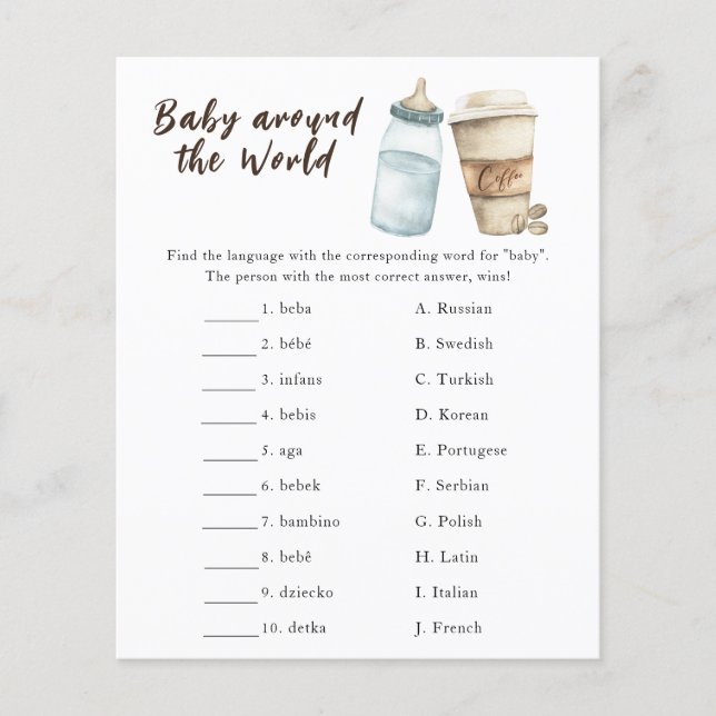 Coffee baby shower - Baby around the world game (Front)
