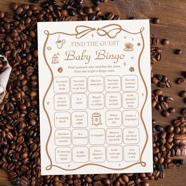Coffee Baby Shower Find the Guest Bingo Game Card (Creator Uploaded)