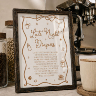 Coffee Baby Shower Late Night Diapers Poster