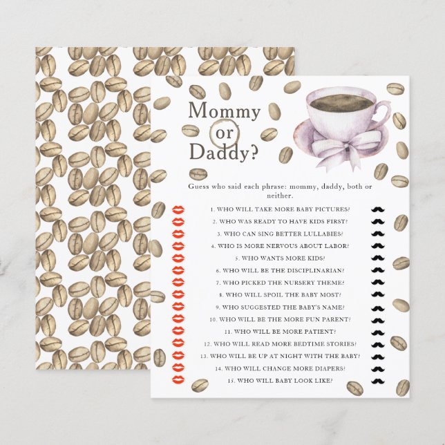 Coffee baby shower - mummy or daddy game (Front/Back)