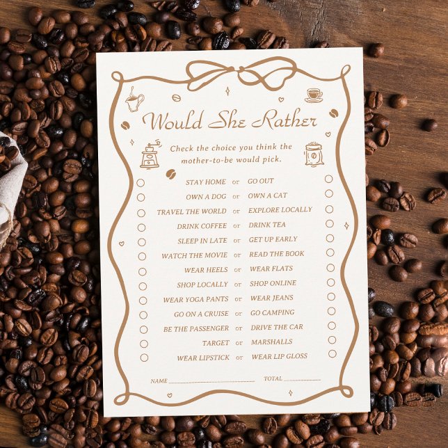 Coffee Baby Shower Would She Rather Game Card (Creator Uploaded)