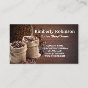 Coffee Bag of Beans on Wooden Tables Business Card