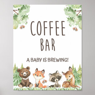 Coffee Bar a Baby is Brewing Woodland Animals Sign