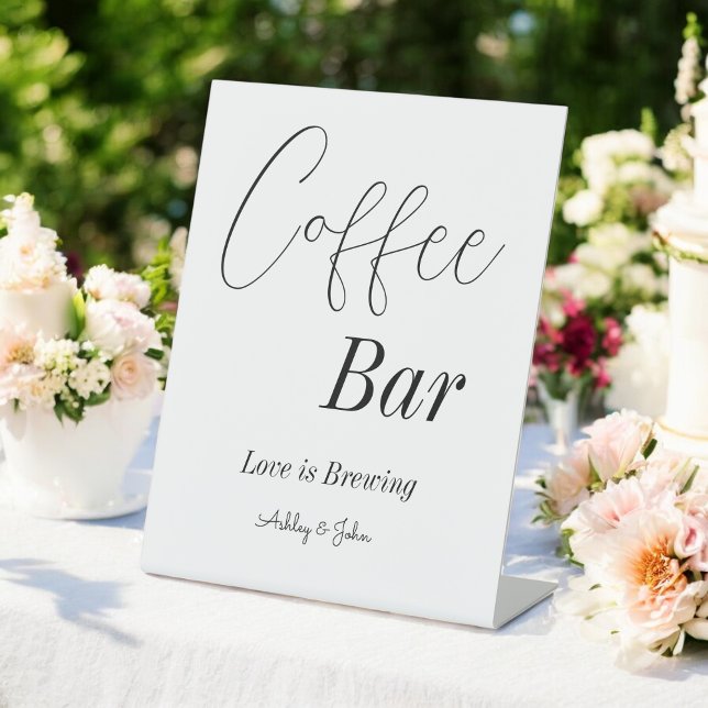Coffee Bar Black White Wedding Shower   Pedestal Sign (Creator Uploaded)