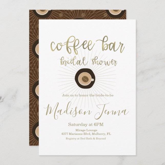 Coffee Bar Bridal Shower Gold Script Invitation (Front/Back)