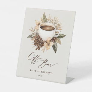 Coffee Bar Floral Love is Brewing Bridal Shower Pedestal Sign