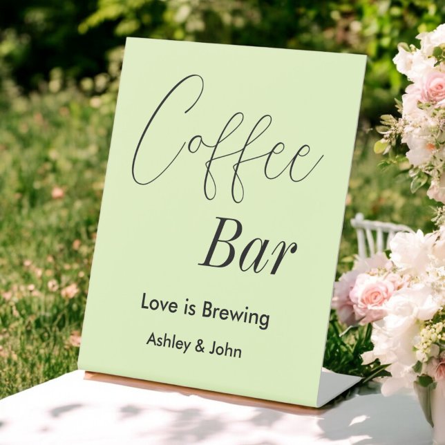 Coffee Bar Green Pastel Wedding  Pedestal Sign (Creator Uploaded)