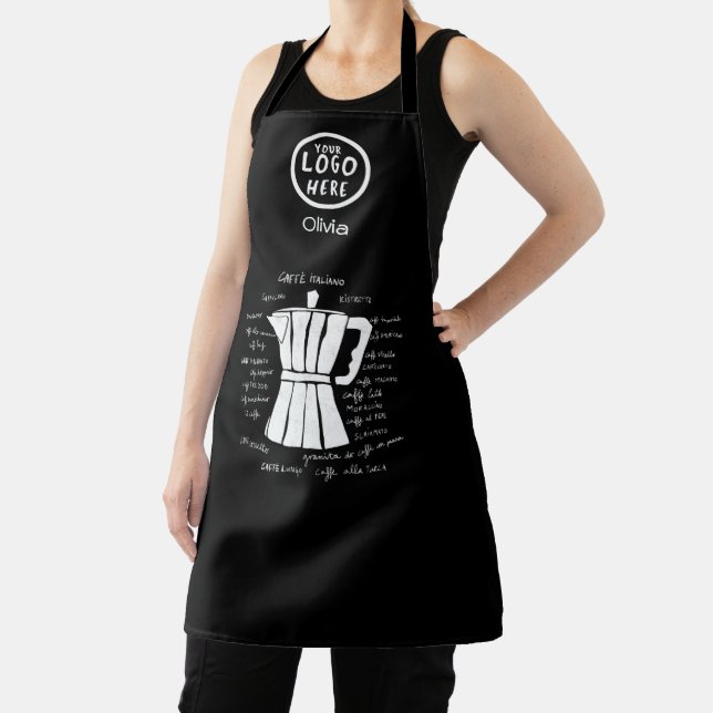 Coffee bar Italian moka pot custom logo black  Apron (Insitu)