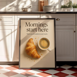 Coffee Bar Minimalist Croissant & Espresso Poster