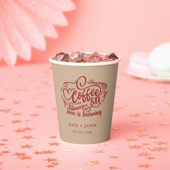 coffee bar monogram wedding paper cup set (Insitu)