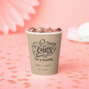 coffee bar monogram wedding paper cup set
