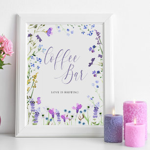 Coffee Bar Purple Wildflower Bridal Shower Sign