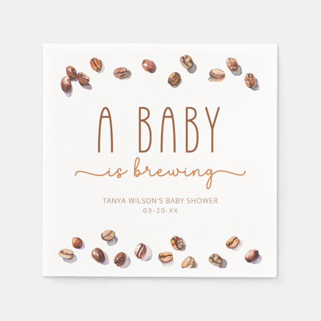 Coffee Bean A Baby Is Brewing Baby Shower Napkin (Front)