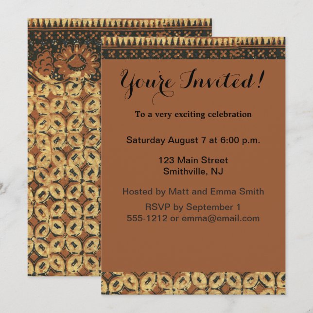 Coffee Bean Batik Art Pattern Design Invitation (Front/Back)