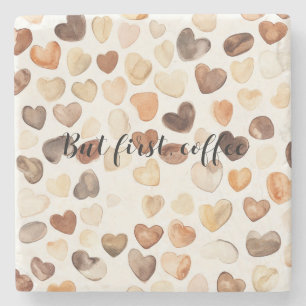 Coffee Bean Hearts Coffee First Stone Coaster