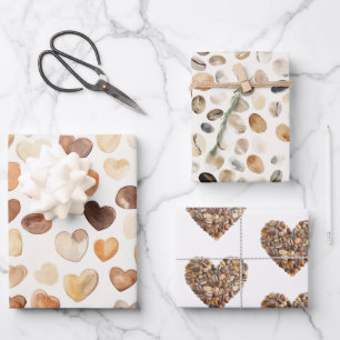 Coffee Bean Hearts Coffee First Wrapping Paper Sheet