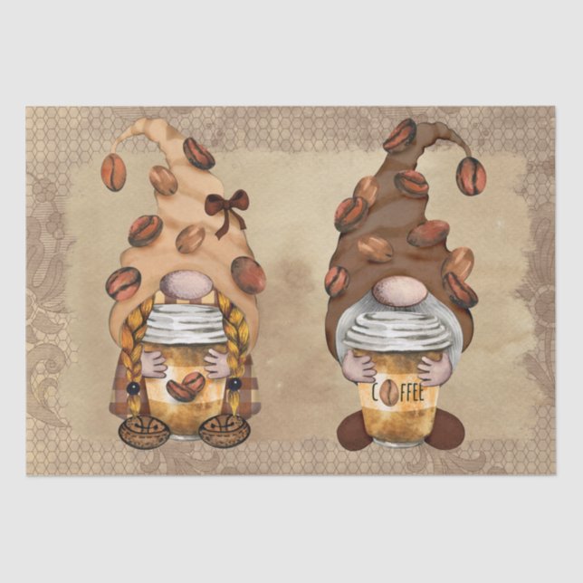 Coffee Bean Latte Gnomes Decoupage Tissue Paper (Front)