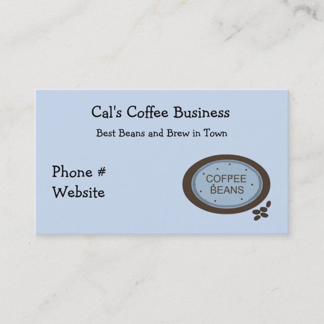 Coffee Bean Sign in Blue and Brown Business Card (Front)