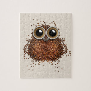 Coffee beans and Coffee Cups Owl Jigsaw Puzzle