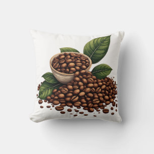 Coffee Beans and Leaves Cushion