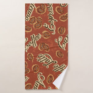 Coffee beans and typography written grunge seamles bath towel