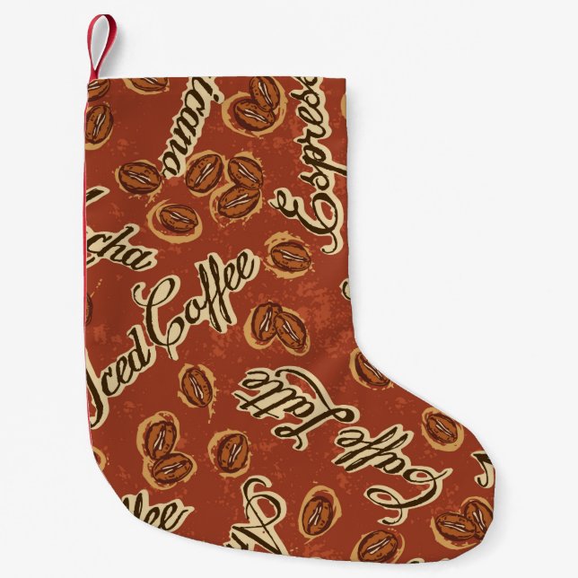 Coffee beans and typography written grunge seamles small christmas stocking (Front)