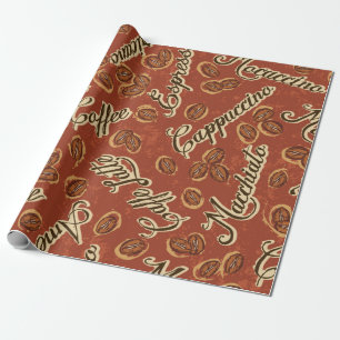 Coffee beans and typography written grunge seamles wrapping paper