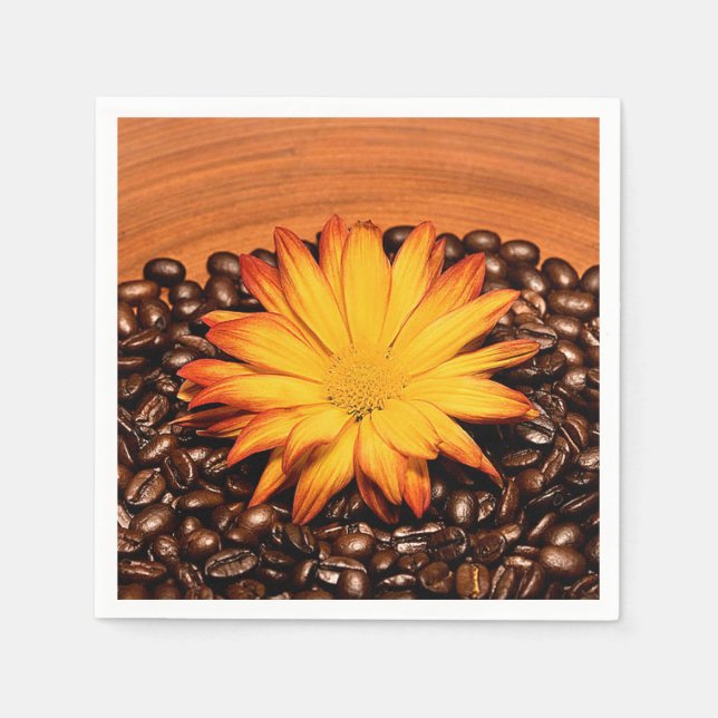 Coffee Beans and Yellow Daisy Napkin (Front)