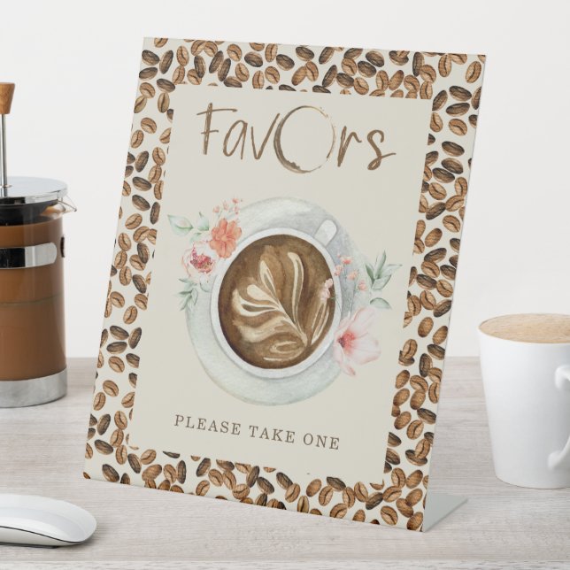 Coffee Beans Baby Shower Favours Floral Pedestal Sign (In SItu)