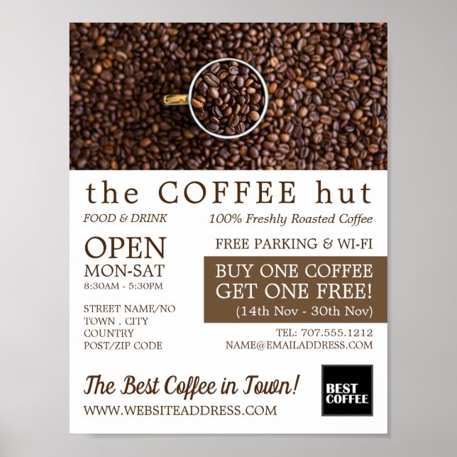 Coffee Beans, Barista, Café, Coffeehouse Advert Poster (Front)