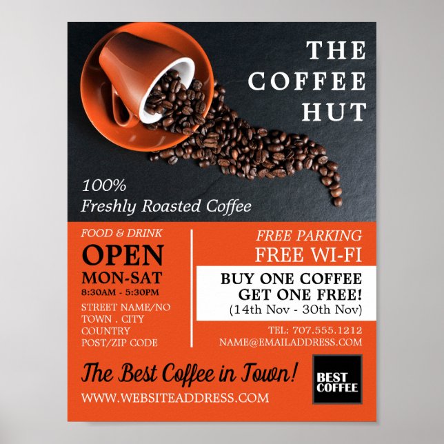 Coffee Beans, Barista, Café, Coffeehouse Advert Poster (Front)