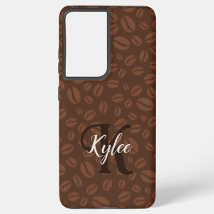 Coffee Beans Brown Print Monogram Name Phone Case