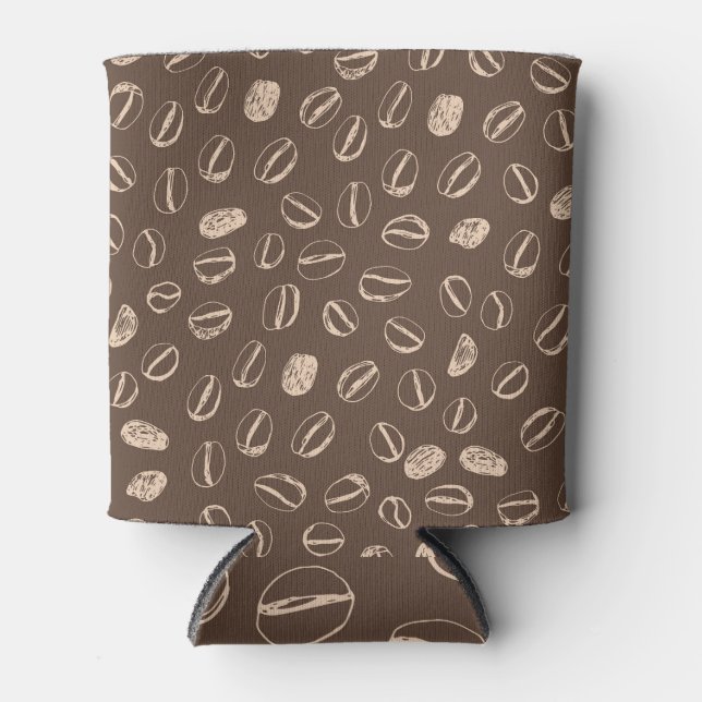 Coffee Beans: Cartoon Doodle Vintage Can Cooler (Front)