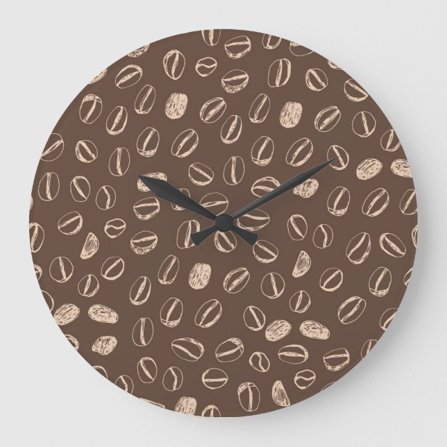Coffee Beans: Cartoon Doodle Vintage Large Clock (Front)